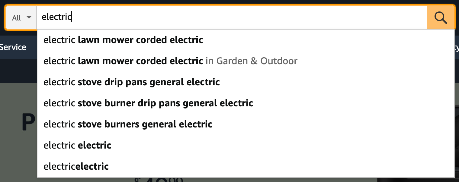 Amazon 上的搜索建议